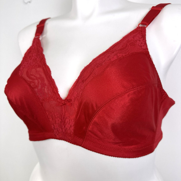 Vintage Vassarette Size 40C Bra Red Nylon Lace Unlined Wire Free USA Made - Picture 5 of 10